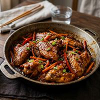 Aripi de pui cu sos teriyaki și legume
