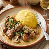 Friptură de porc în sos de smântână cu ciuperci