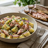 Păstrăv afumat cu salată de cartofi