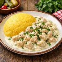 Piept de pui cu smântână și mămăligă