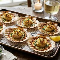 Scoici la cuptor cu unt, usturoi și pesmet