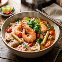 Tom Yum Goong (supă thailandeză acră și picantă cu creveți)